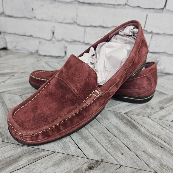 ANNE KLEIN IFLEX Shoes Loafers Womens 8 Leather Slip On Red Suede Soft Comfort - Picture 1 of 14